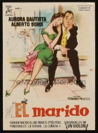 5g201 IL MARITO Spanish herald '58 romantic Jano art of Alberto Sordi & Aurora Bautista!