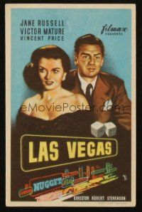 5g206 LAS VEGAS STORY Spanish herald '52 MCP art of gambler Victor Mature & sexy Jane Russell!