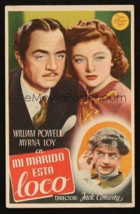 5g208 LOVE CRAZY close up style Spanish herald '46 William Powell in drag as old lady & w/Myrna Loy