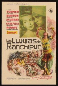 5g234 RAINS OF RANCHIPUR Spanish herald '62 Lana Turner, Richard Burton, different artwork!