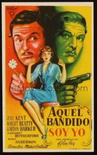 5g247 TAMING OF DOROTHY Spanish herald '50 art of Jean Kent between guy with flower & guy with gun