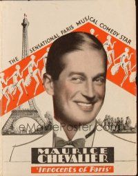 5g114 INNOCENTS OF PARIS herald '29 close up of Maurice Chevalier & art of sexy showgirls!