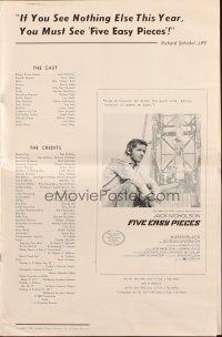 5g605 FIVE EASY PIECES pressbook '70 great images of Jack Nicholson, directed by Bob Rafelson!