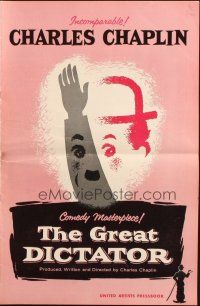 5g642 GREAT DICTATOR pressbook R58 Charlie Chaplin directs and stars, wacky WWII comedy!