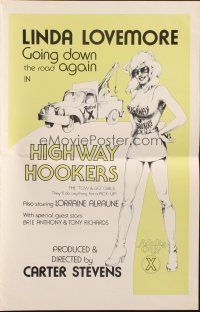 5g659 HIGHWAY HOOKERS pressbook '76 artwork of sexy Linda Lovemore, going down the road again!