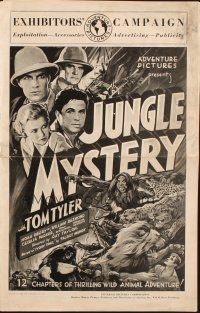 5g701 JUNGLE MYSTERY pressbook '32 Tom Tyler action serial, cool art with wild animals!