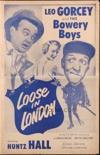 5g727 LOOSE IN LONDON pressbook '53 wacky image of Bowery Boys Leo Gorcey & Huntz Hall!