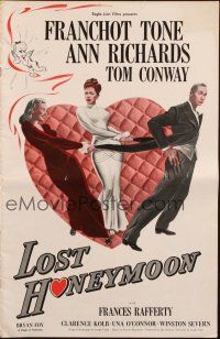 5g730 LOST HONEYMOON pressbook '47 Franchot Tone returns from WWII w/amnesia and forgotten family!