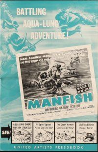 5g746 MANFISH pressbook '56 aqua-lung divers in death struggle with each other & sea creatures!