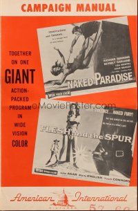 5g779 NAKED PARADISE/FLESH & THE SPUR pressbook '50s artwork of sexy girls in peril!