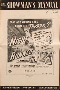 5g788 NIGHT RUNNER pressbook '57 released mental patient Ray Danton romances pretty Colleen Miller!
