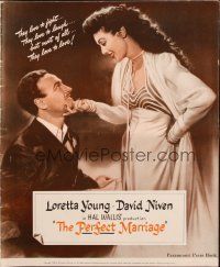 5g823 PERFECT MARRIAGE pressbook '46 great close up of Loretta Young holding David Niven's chin!