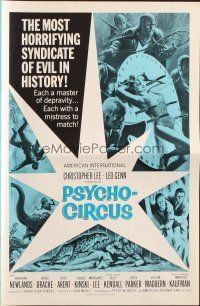 5g832 PSYCHO-CIRCUS pressbook '67 horrifying syndicate of evil, cool art of sexy girl terrorized!