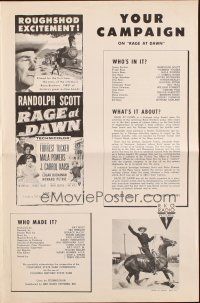 5g835 RAGE AT DAWN pressbook R57 cool artwork of outlaw hunter Randolph Scott by train!