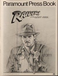 5g836 RAIDERS OF THE LOST ARK pressbook '81 art of adventurer Harrison Ford by Richard Amsel!