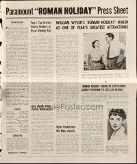 5g847 ROMAN HOLIDAY press sheet '53 Princess Audrey Hepburn & Gregory Peck, William Wyler