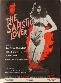 5g854 SADISTIC LOVER pressbook '66 his search for love always ended in death, sexy stripper image!