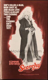 5g867 SCORCHY pressbook '76 full-length art of sexiest barely-dressed Connie Stevens in black cape!