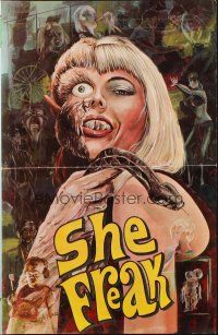 5g882 SHE FREAK pressbook '67 sexy girls & side-show freaks in the Alley of Nightmares, great art!