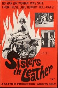 5g892 SISTERS IN LEATHER pressbook '69 no man or woman was safe from these love-hungry hell-cats!