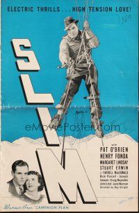 5g898 SLIM pressbook '37 Pat O'Brien, Henry Fonda, Margaret Lindsay, Erwin, high-power line men!