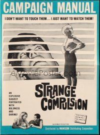 5g920 STRANGE COMPULSION pressbook '64 he doesn't want to touch them, he just wants to watch them!