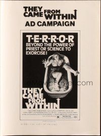 5g944 THEY CAME FROM WITHIN pressbook '76 David Cronenberg, art of terrified girl in bath tub!