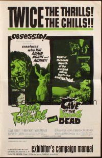 5g953 TOMB OF TORTURE/CAVE OF THE LIVING DEAD pressbook '66 twice the thrills & twice the chills!
