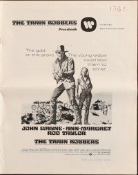 5g960 TRAIN ROBBERS pressbook '73 great images of cowboy John Wayne & sexy Ann-Margret!