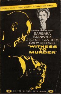 5g990 WITNESS TO MURDER pressbook '54 no one believes what Barbara Stanwyck saw except for murderer!