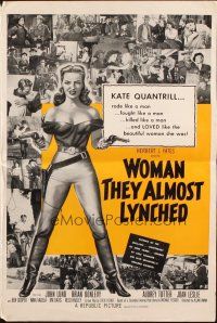 5g991 WOMAN THEY ALMOST LYNCHED pressbook '53 art of super sexy female gunfighter Audrey Totter!
