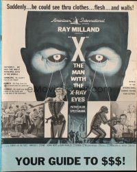 5g993 X: THE MAN WITH THE X-RAY EYES pressbook '63 Ray Milland strips souls & bodies, cool sci-fi!