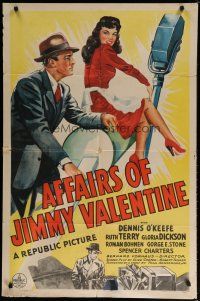 5h018 AFFAIRS OF JIMMY VALENTINE 1sh '42 art of Dennis O'Keefe and sexy girl in red dress!