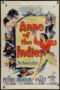 5h046 ANNE OF THE INDIES 1sh '51 artwork of history's fabulous pirate queen Jean Peters!