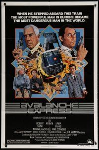 5h059 AVALANCHE EXPRESS 1sh '79 Lee Marvin, Robert Shaw, cool action art by Larry Salk!