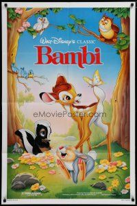 5h066 BAMBI 1sh R88 Walt Disney cartoon deer classic, great art with Thumper & Flower!