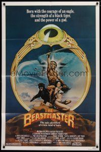 5h079 BEASTMASTER 1sh '82 cool fantasy art of barechested Marc Singer & sexy Tanya Roberts!
