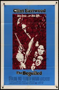 5h083 BEGUILED 1sh '71 cool psychedelic art of Clint Eastwood & Geraldine Page, Don Siegel