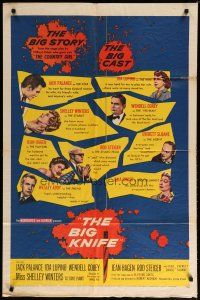 5h096 BIG KNIFE 1sh '55 Robert Aldrich, Jack Palance, Ida Lupino, Shelley Winters, Rod Steiger!