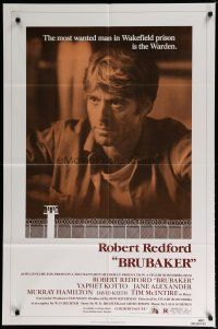 5h140 BRUBAKER 1sh '80 warden Robert Redford is the most wanted man in Wakefield prison!