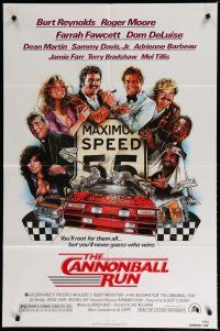 5h153 CANNONBALL RUN 1sh '81 Burt Reynolds, Farrah Fawcett, Drew Struzan car racing art!