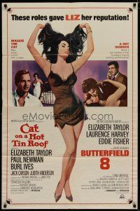 5h166 CAT ON A HOT TIN ROOF/BUTTERFIELD 8 1sh '66 art of sexy Elizabeth Taylor in nightie!