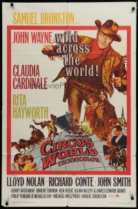 5h186 CIRCUS WORLD 1sh '65 Claudia Cardinale, John Wayne at his toughest!
