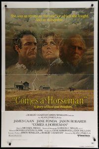 5h195 COMES A HORSEMAN 1sh '78 art of James Caan, Jane Fonda & Jason Robards in sky by McGinnis!