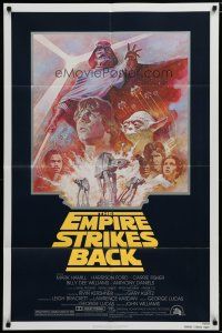 5h274 EMPIRE STRIKES BACK 1sh R81 George Lucas sci-fi classic, cool artwork by Tom Jung!