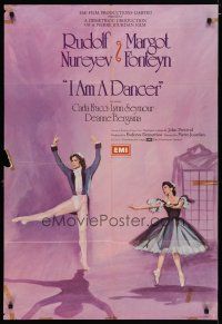 5h442 I AM A DANCER English 1sh '72 Rudolf Nureyev, Margot Fonteyn, cool art of dancing couple!
