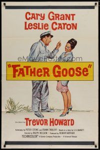 5h299 FATHER GOOSE 1sh '65 art of pretty Leslie Caron laughing at sea captain Cary Grant!