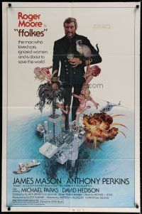 5h303 FFOLKES 1sh '80 Andrew V. McLaglen, James Mason, cool art of Roger Moore w/sexy babes & cat!