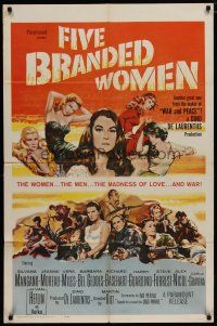 5h311 FIVE BRANDED WOMEN int'l 1sh '60 Silvana Mangano, Vera Miles, Barbara Bel Geddes, Moreau!