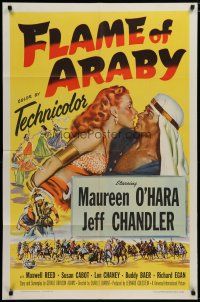 5h312 FLAME OF ARABY 1sh '51 romantic sexy art of Maureen O'Hara & Jeff Chandler!